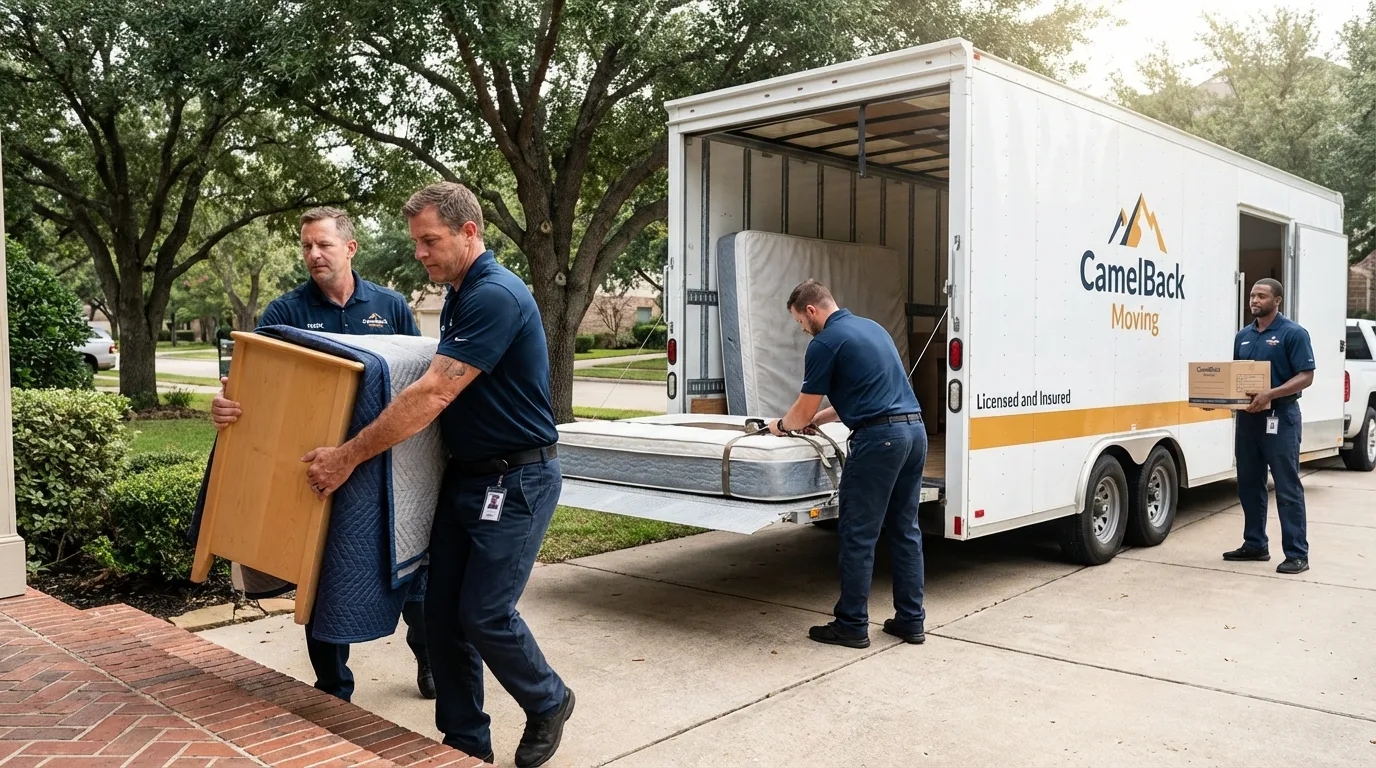 Crew loading residential truck for cross-state move from Hugo, MN
