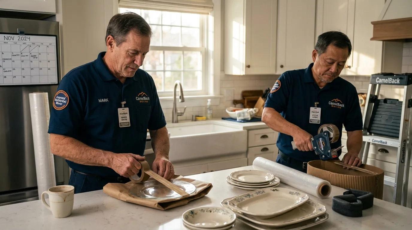 Professional crew packing kitchen dishware in Hugo, MN